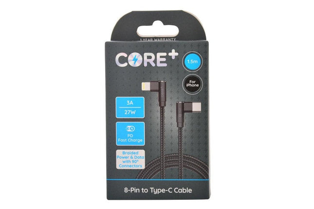 Core Plus 90D 8 Pin to USB C Cable Charging Cord 1.5m For Apple iPhone 14 13 Black