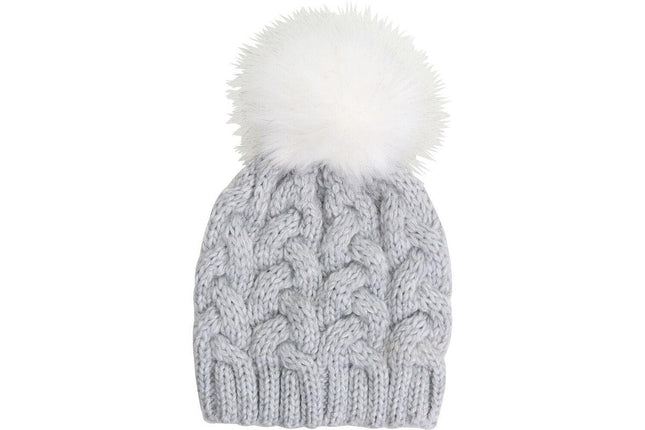 Wicked Sista Grey Braided Beanie With Pom Pom