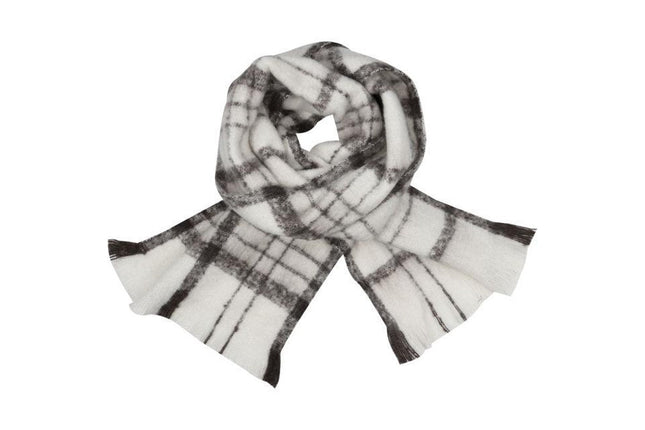 Wicked Sista Warm Tassel Fringed Scarf Cream And Warm Charcoal 180cm