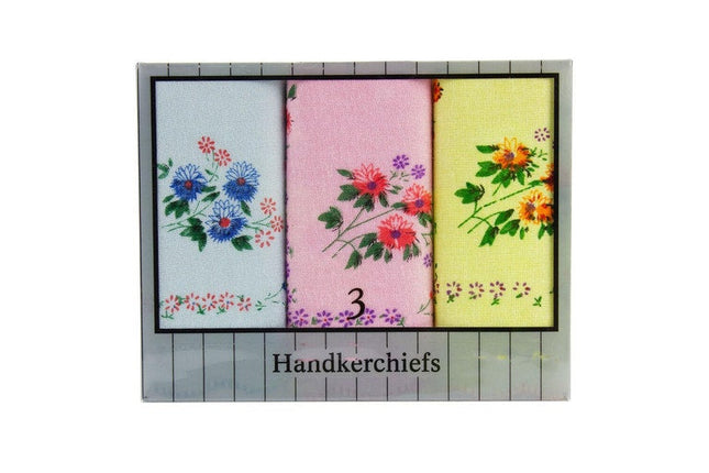 Ladies Cotton Handkerchiefs 3 Pack Assorted Colours