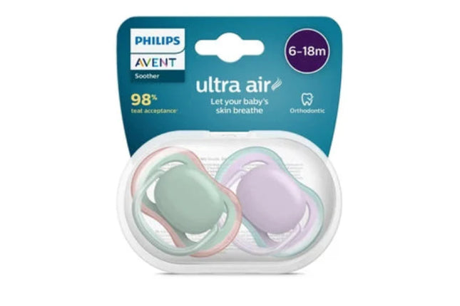 Avent Soother Ultra Air 6-18M 2Pk Plain Assorted