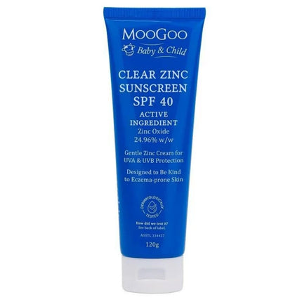 MooGoo Baby & Child Clear Zinc Sunscreen SPF 40 120g - OhYouLuckyDuck.com.au