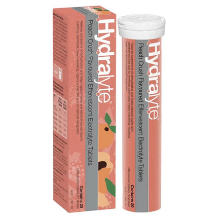 Hydralyte Effervescent Electrolyte Tablets Peach Crush Flavoured 20 Tablets - OhYouLuckyDuck.com.au
