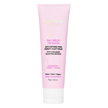 SugarBaby Say Hello To Glow Detoxifying Pink Desert-Clay Mask With Collagen Boosting Shitake 75g - OhYouLuckyDuck.com.au