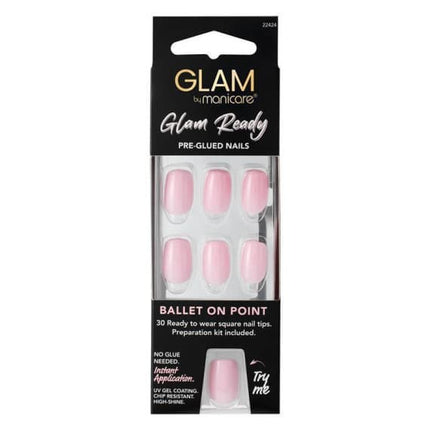 Manicare Glam Ready Pre Glued Nails Ballet On Point 30pcs - OhYouLuckyDuck.com.au