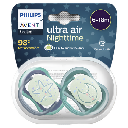 Avent Ultra Air Nighttime 6-18m Soother 2 Pack