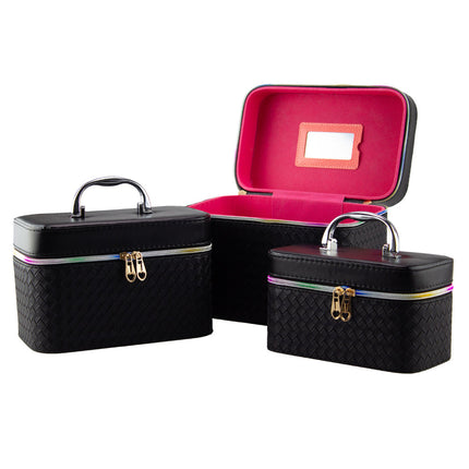 Lulu Grace Black Colour Pu Leather Beauty Cosmetic Bag 3 Piece