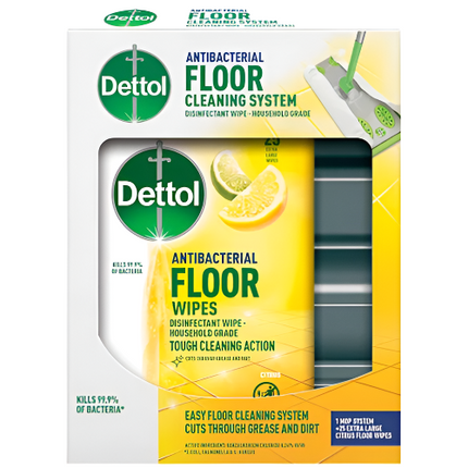 Dettol Floor Cleaning System & Wipes Citrus 25 Wipes