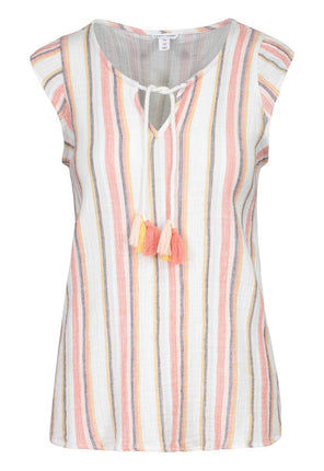 Tribal Cotton Flutter Sleeve Blouse With Tassel Tie Gazelle