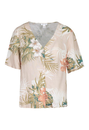 Tribal Bell Sleeve Button Front Blouse Safari