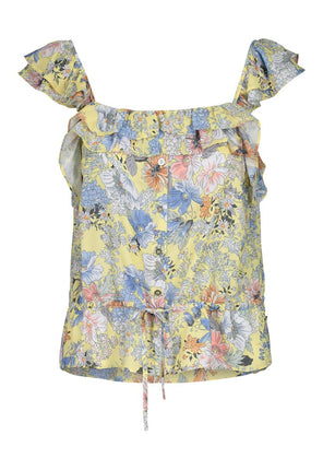 Tribal Floral Ruffle Sleeveless Blouse Peach Tulip