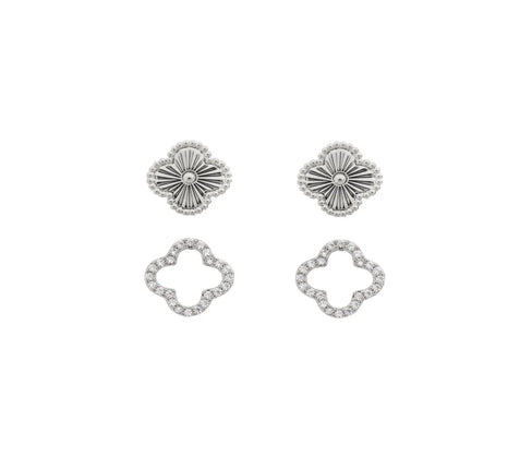 Studex Sensation Cubic Zirconia Clover Jewelry Set Rhodium Plated