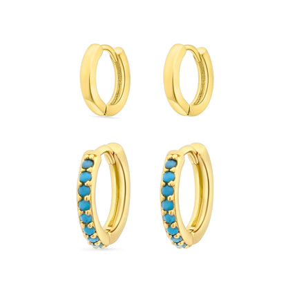 Sensation Jewellery Turquoise Huggie Earring Set Rhodium Plated
