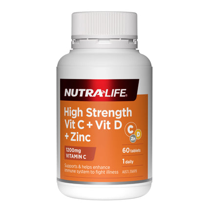 Nutralife High Strength Vitamin C + D + Zinc Tabs 60