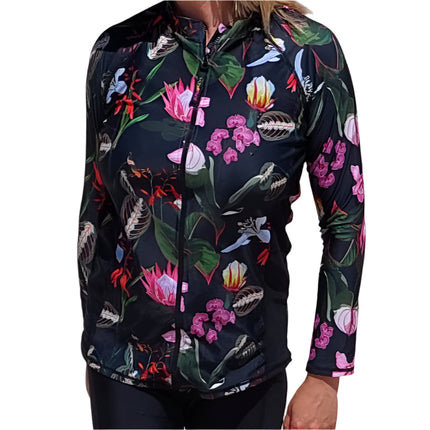 Radicool Women’S Full Zip Top Long Sleeve Protea Black Panel XL