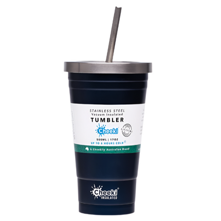 Cheeki Insulated Tumbler Ocean With Stainless Steel Straw 500mL