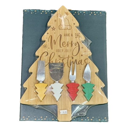 Generic Xmas Cheese Board & 4 Knife Set