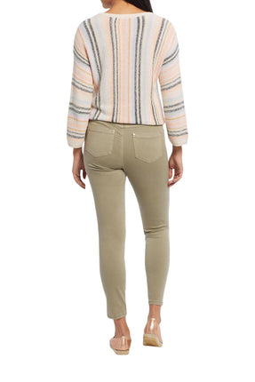 Tribal 5 Pocket Pull On Ankle Pant With Front Leg Slit Fern