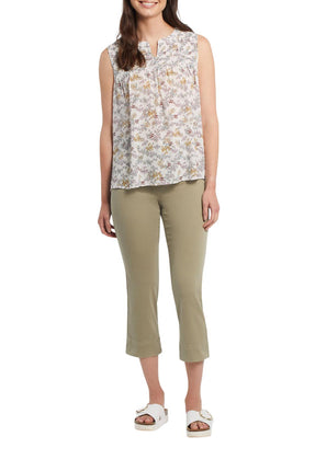 Tribal 5 Pocket Pull On Kick Flare Capri Fern