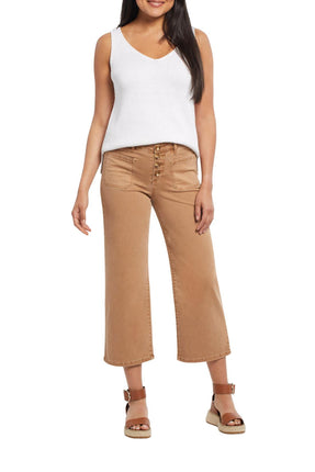 Tribal Audrey Button Fly Wide Leg Capri Pecan