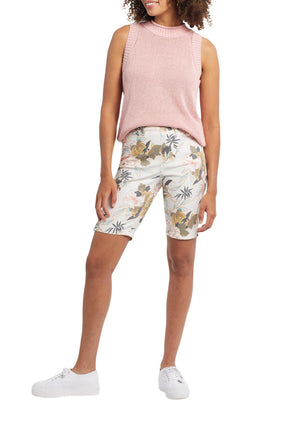 Tribal 5 Pocket Pull On Short with Side Slit Wild Rose