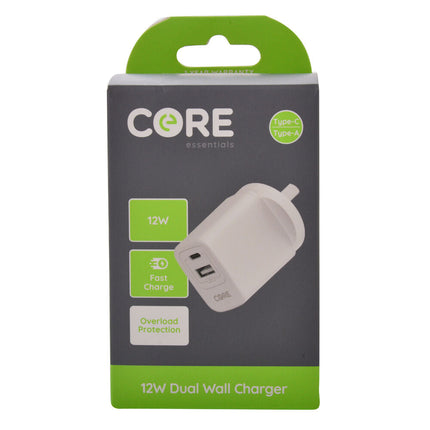 Core Dual Wall Charger Type-C/USB-A 12W