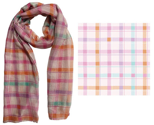 FM Pink Gingham Fashion Scarf