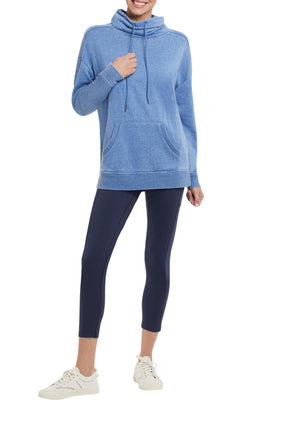 Tribal Long Sleeve Cowl Neck Top With Pocket Cobalt