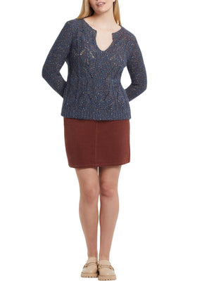 Tribal Long Sleeve Split Neck Sweater Teal