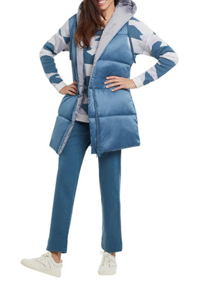 Tribal Reversible  Long Hooded Puffer Vest Tapestry