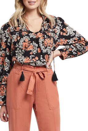 Tribal Long Sleeve Collar Blouse with Tassels Sunkissed