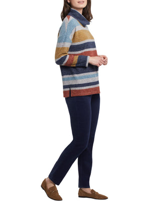 Tribal Long Sleeve Cowl Neck Top Dark Ocean