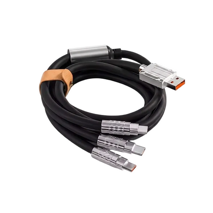 Portable Heavy Duty 3-In-1 Lightning Micro USB Type C Charging Data Cable Black