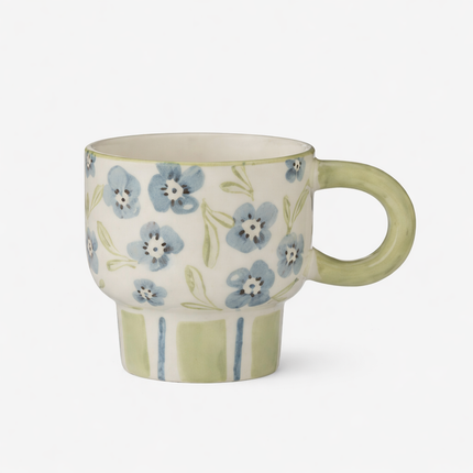 Olga Ceramic Mug Blue and Olive Stoneware for Coffee and Tea 350ML