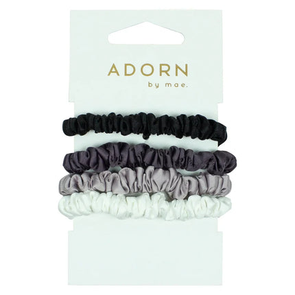 Adorn by Mae Elastics Slim Scrunchies in Assorted Greys 5PCS