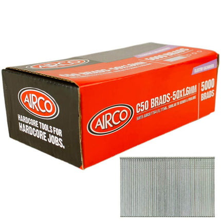 Airco C50 Brad Nails 1.6 x 50mm Box of 5000