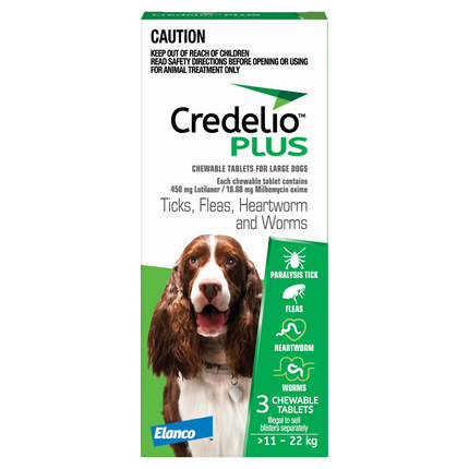 Credelio Plus Chewable Tablets Flea & Worming Treatment for Large Dogs Green 3 Chewables