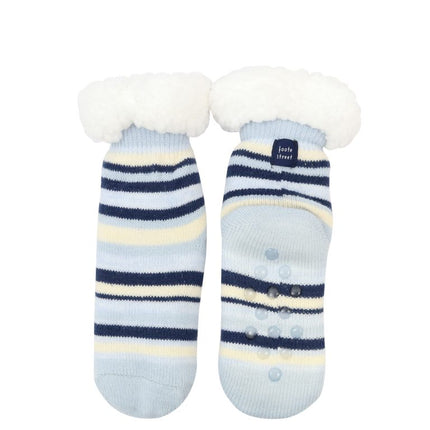 Wicked Sista Slipper Socks Blue & White Stripe - Kids