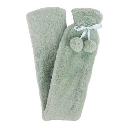 Wicked Sista Long Hot Water Bottle With Cover Faux Fur Pale Green