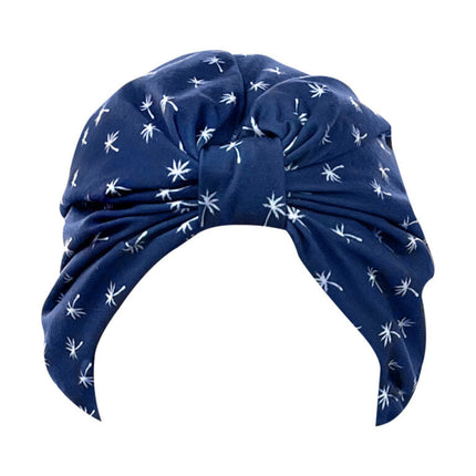 Wicked Sista Printed Turban Shower Cap Mini Palm Navy