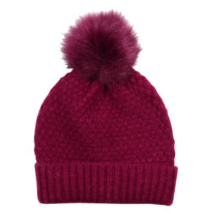 Wicked Sista Honeycomb Knit Beanie with Pom Pom in Plum