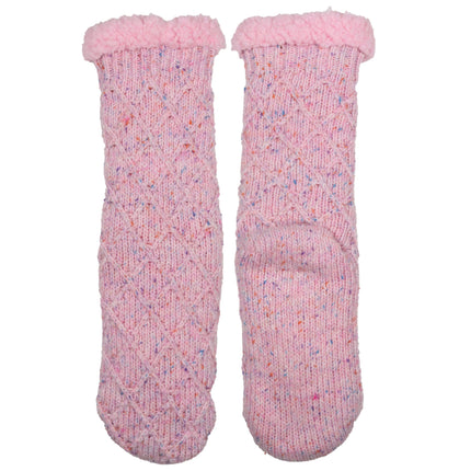 Wicked Sista Diamond Knit Slipper Socks Ice Pink Fleck