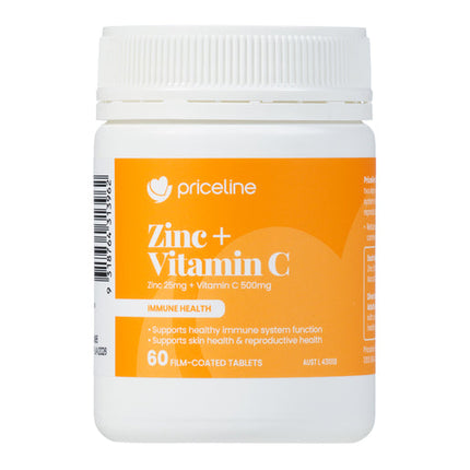 Priceline Pharmacy Zinc Plus Vitamin C for Immune System Support 60 Tablets