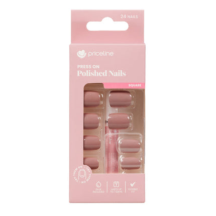 Priceline Square Press On Polished Nails Cappucino Treat
