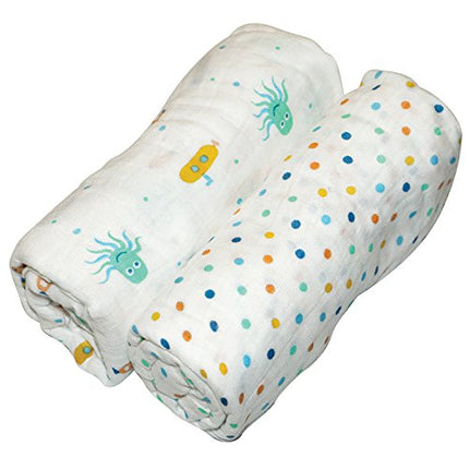 Silly Billyz Muslin Swaddle Wrap for Boys 2 Pack 120CM x 120CM