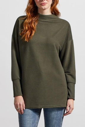Tribal Funnel Neck Tunic With Side Slits Dark Cedar