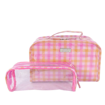 Wicked Sista Bright Gingham 2-in-1 Cosmetic Bag Set