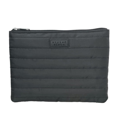 Wicked Sista Quilted Black Flat Cosmetic Bag Pouch 23CM x 16CM