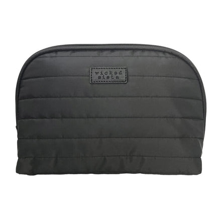 Wicked Sista Quilted Round Shell Cosmetic Bag Black Medium