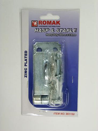 Romak Hasp & Staple Extra H/D Brass Pin 185mm Z/P